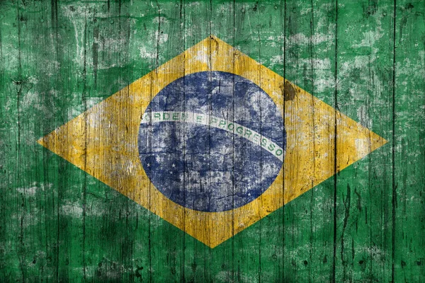 Brazilië Vlag Oude Houten Achtergrond — Stockfoto