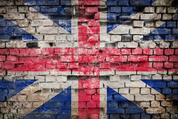 Flaga Wielkiej Brytanii Grunge Tle Ściany Cegła — Zdjęcie stockowe