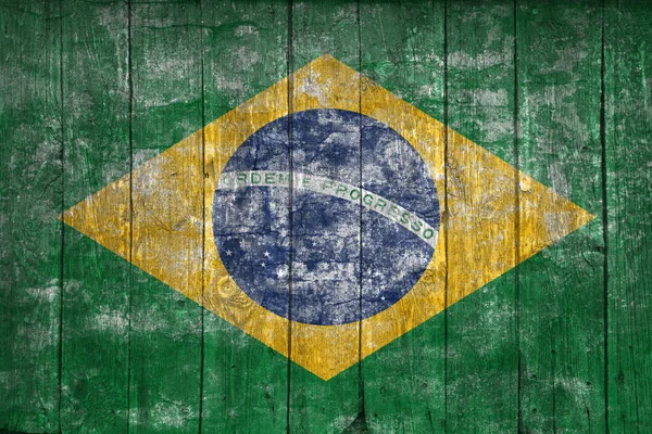 Brasilien Flaggan Gamla Trä Bakgrund — Stockfoto