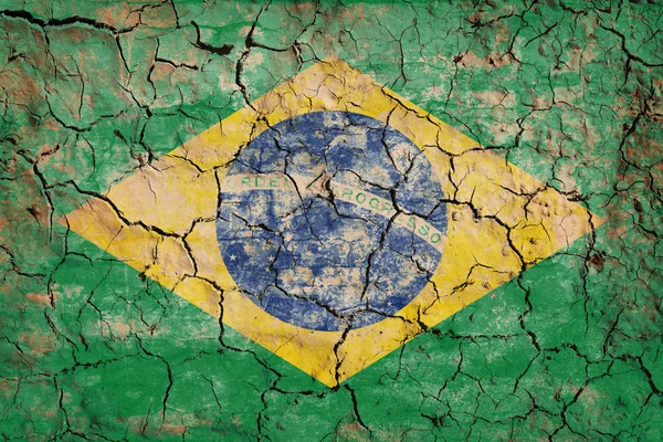 Textura Terra Rachada Pintada Bandeira Brasil — Fotografia de Stock