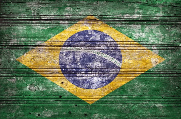 Bandera Brasil Sobre Fondo Madera Vieja —  Fotos de Stock