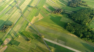  Yeşil tarlaların ve yolun havadan görünüşü