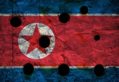 Arka plan olarak Kuzey Kore bayrağı