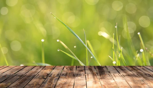 Empty Wooden Table Blurred Natural Background — Stock Photo, Image