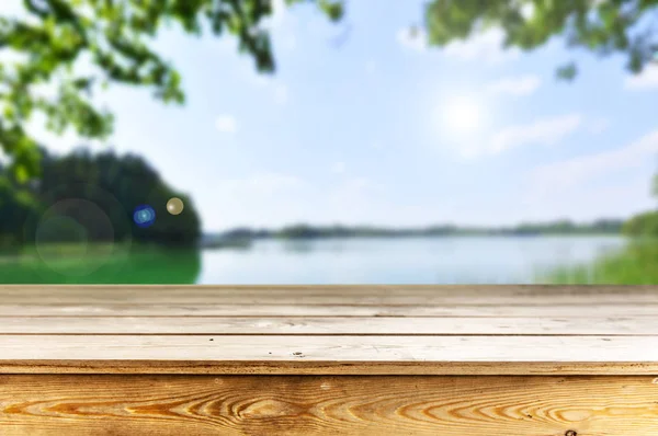 Mesa Madera Vacía Con Fondo Natural — Foto de Stock