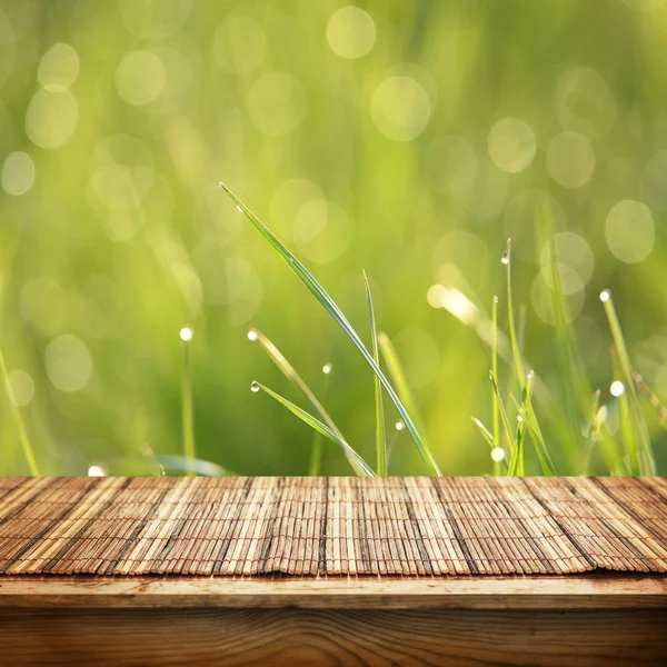 Empty Wooden Table Blurred Natural Background — Stock Photo, Image