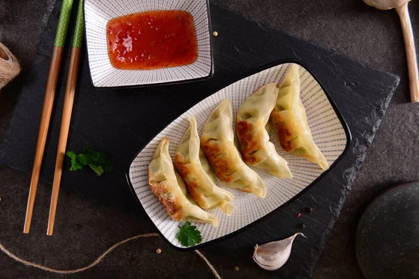 Nahsicht Auf Köstliche Gyoza Knödel — Stockfoto