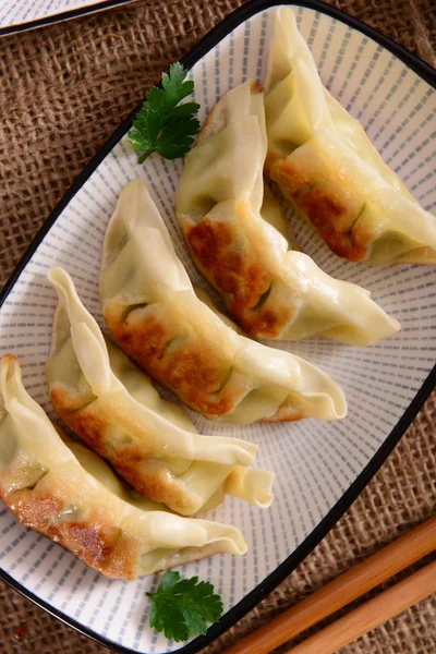 Vista Cerca Deliciosos Dumplings Gyoza — Foto de Stock