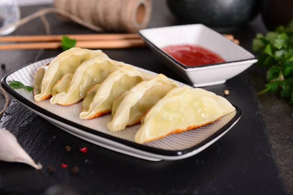 Nahsicht Auf Köstliche Gyoza Knödel — Stockfoto