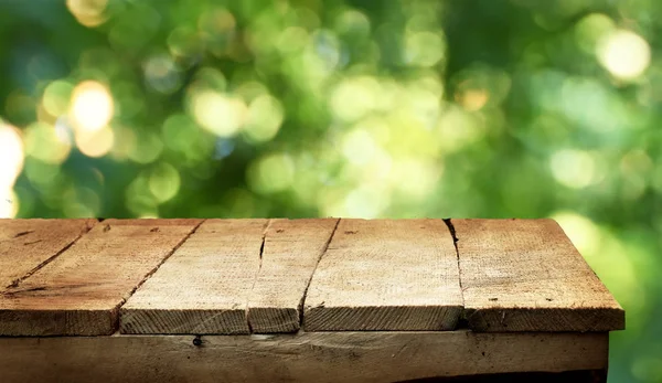 Empty Wooden Table Blurred Natural Background — Stock Photo, Image