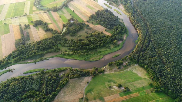 Vista Aérea Del Hermoso Paisaje Verano Con Río — Foto de Stock