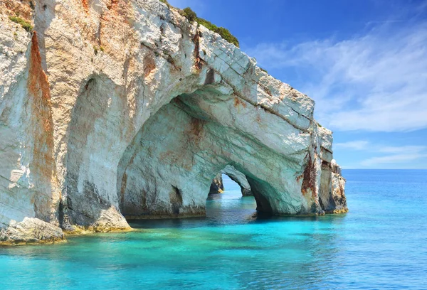 Belas Cavernas Azuis Ilha Zakynthos Grécia — Fotografia de Stock