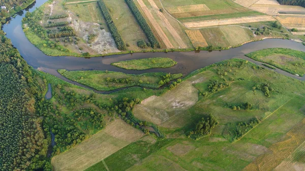 Vista Aérea Del Hermoso Paisaje Verano Con Río — Foto de Stock