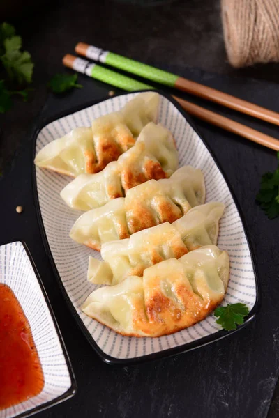 Nahsicht Auf Köstliche Gyoza Knödel — Stockfoto