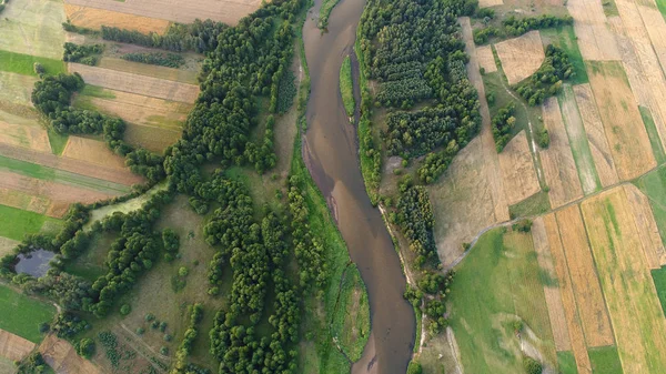 Vista Aérea Del Hermoso Paisaje Verano Con Río — Foto de Stock