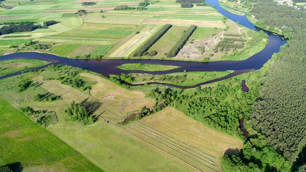 Vista Aérea Del Hermoso Paisaje Verano Con Río — Foto de Stock