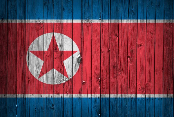 Vlag Van Noord Korea Houten Planken Achtergrond — Stockfoto