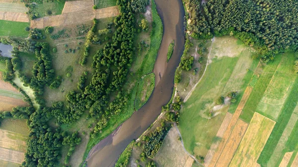 Vista Aérea Del Hermoso Paisaje Verano Con Río — Foto de Stock