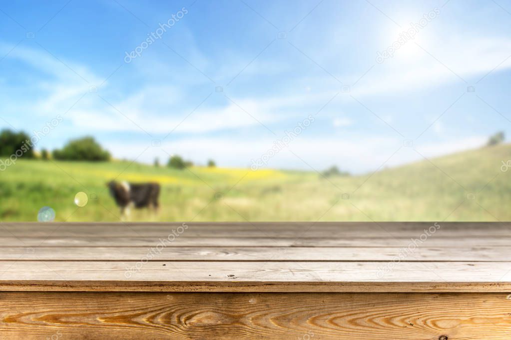 Empty wooden table with natural background