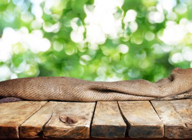 Doğal arka plan bulanık ile boş ahşap masa