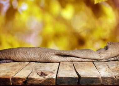 Doğal arka plan bulanık ile boş ahşap masa
