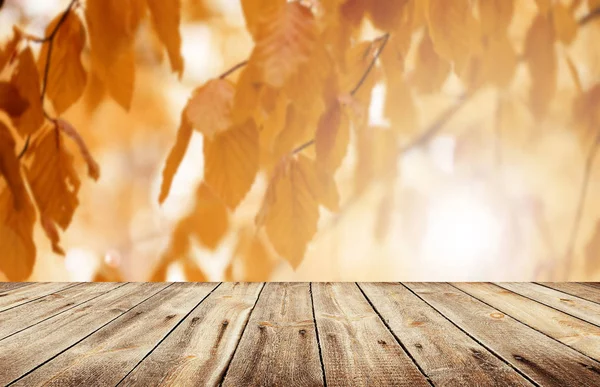 Mesa Madera Vacía Con Fondo Natural Borroso — Foto de Stock