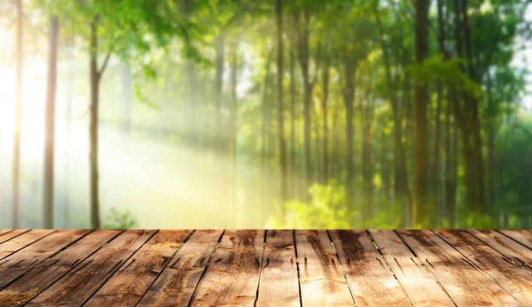 Mesa Madera Vacía Con Fondo Natural — Foto de Stock