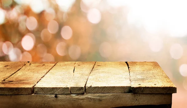 Mesa Madera Vacía Con Fondo Natural Borroso — Foto de Stock