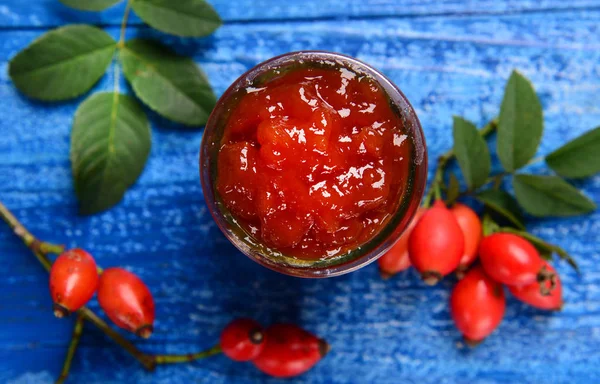 Mermelada Fruta Rosa Silvestre Frasco Vidrio — Foto de Stock