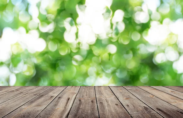 Mesa Madera Vacía Con Fondo Natural Borroso — Foto de Stock