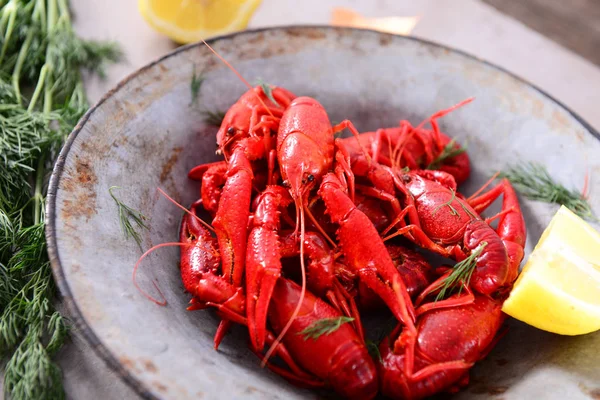 Delicious boiled crawfish, close up view