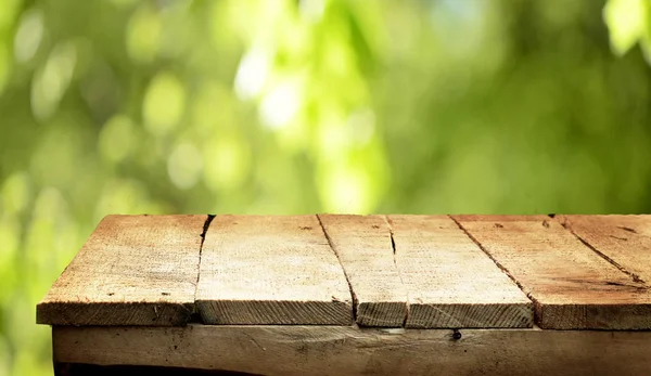 Empty Wooden Table Blurred Natural Background — Stock Photo, Image