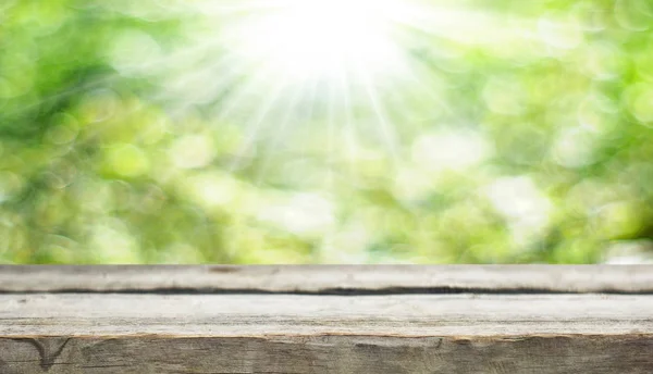 Mesa Madera Vacía Con Fondo Borroso — Foto de Stock