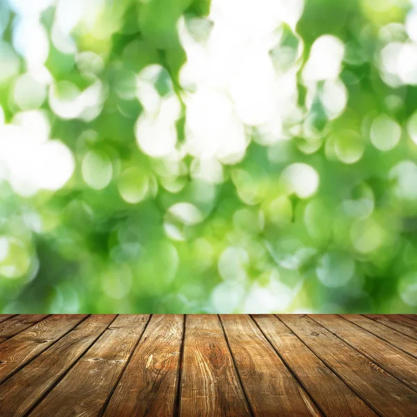 Empty Wooden Table Blurred Natural Background — Stock Photo, Image