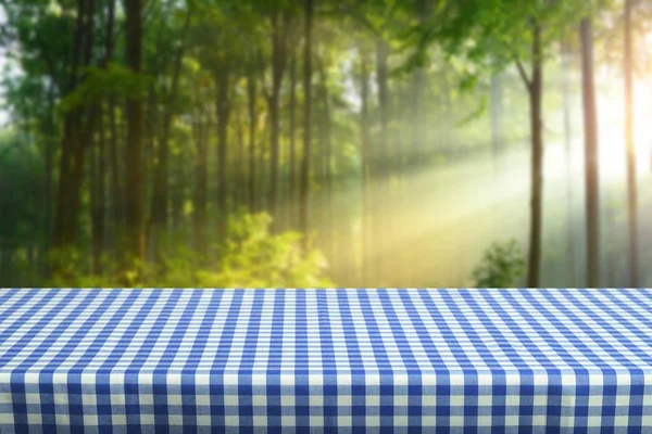 Mesa Vacía Con Mantel Cuadros Colores — Foto de Stock