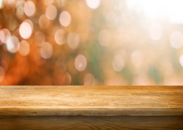 Empty wooden table for display montages