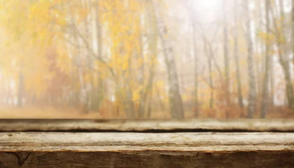 Mesa Madera Vacía Con Fondo Natural —  Fotos de Stock