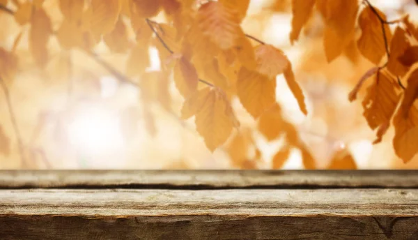 Mesa Madera Vacía Con Fondo Natural — Foto de Stock