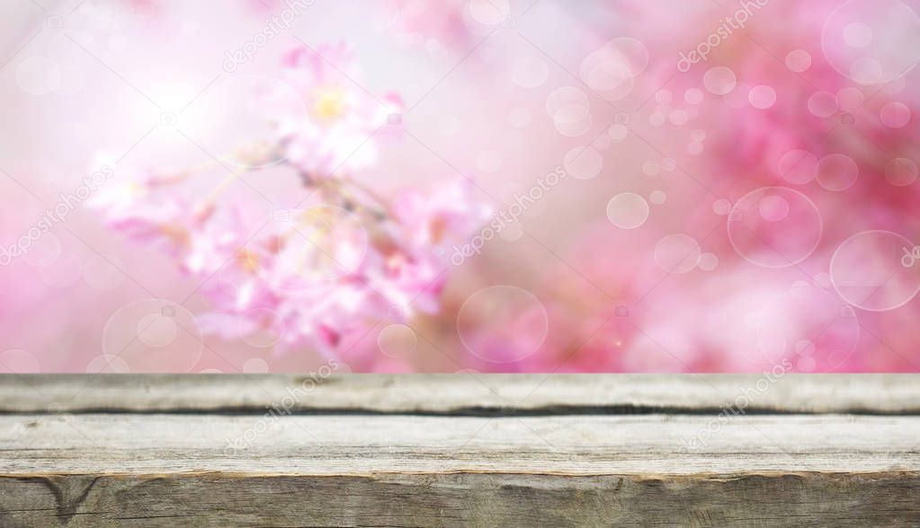 Empty wooden table with natural background