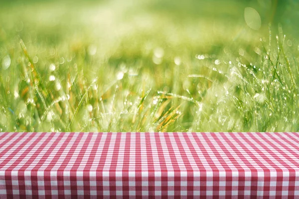 Empty Table Colored Checkered Tablecloth — Stock Photo, Image