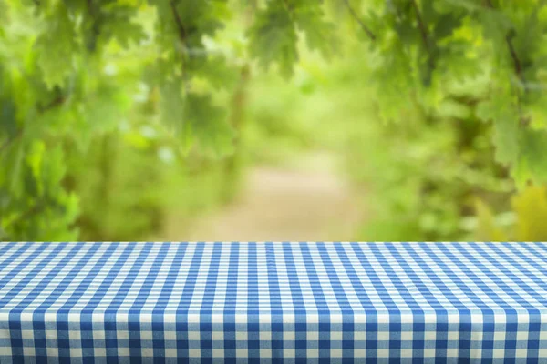 Mesa Vazia Com Toalha Mesa Quadriculada Colorida — Fotografia de Stock