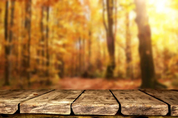 Empty Wooden Table Blurred Natural Background — Stock Photo, Image