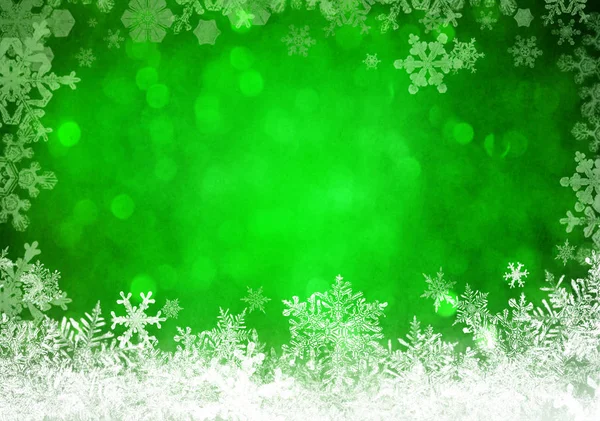 Fundo Natal Verde Com Flocos Neve — Fotografia de Stock