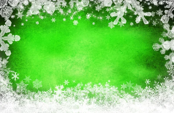 Fundo Natal Verde Com Flocos Neve — Fotografia de Stock