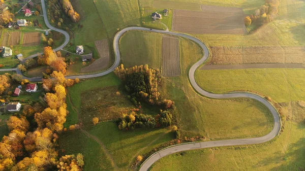 Aerial View Road Autumn Scenery — Stock Photo, Image