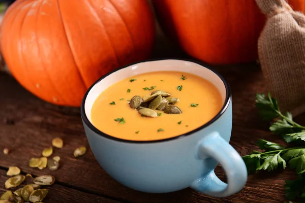 Deliciosa Sopa Calabaza Casera Tazón — Foto de Stock