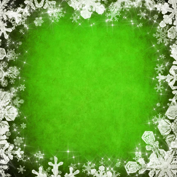 Fondo Navidad Verde Con Copos Nieve — Foto de Stock