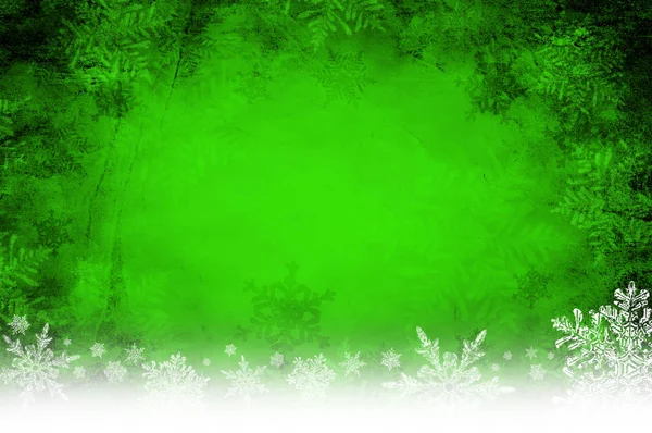 Fundo Natal Verde Com Flocos Neve — Fotografia de Stock