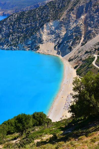 Berömda Myrtos Strand Cephalonia Island Grekland — Stockfoto