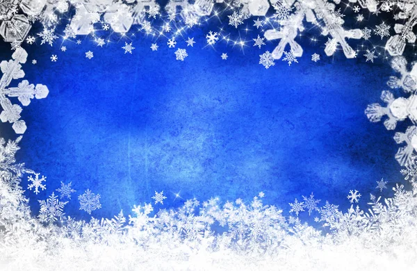 Sfondo Blu Natale Con Fiocchi Neve Bianchi Stelle — Foto Stock